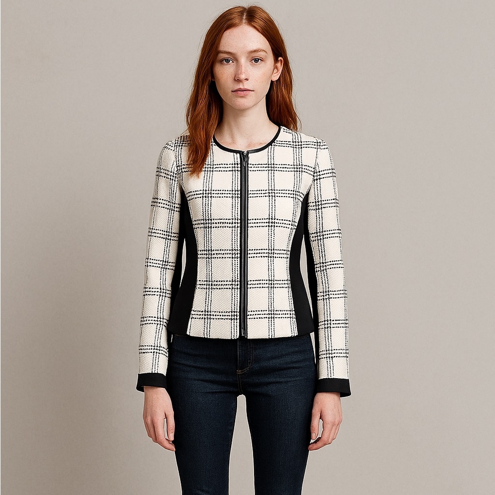 Worth black and white plaid zip up jacket
